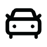 Black outline icon of a car viewed from the front.