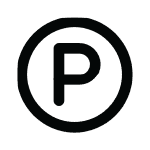 A black capital letter P inside a black circle outline.