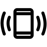 An outline icon of a phone vibrating with sound waves on both sides.