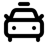 Black outline icon of a taxi with a light on its roof.