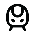 A black line icon depicting the sleek front of a high-speed bullet train.