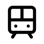 A simple black line icon of the front of a train or subway car.